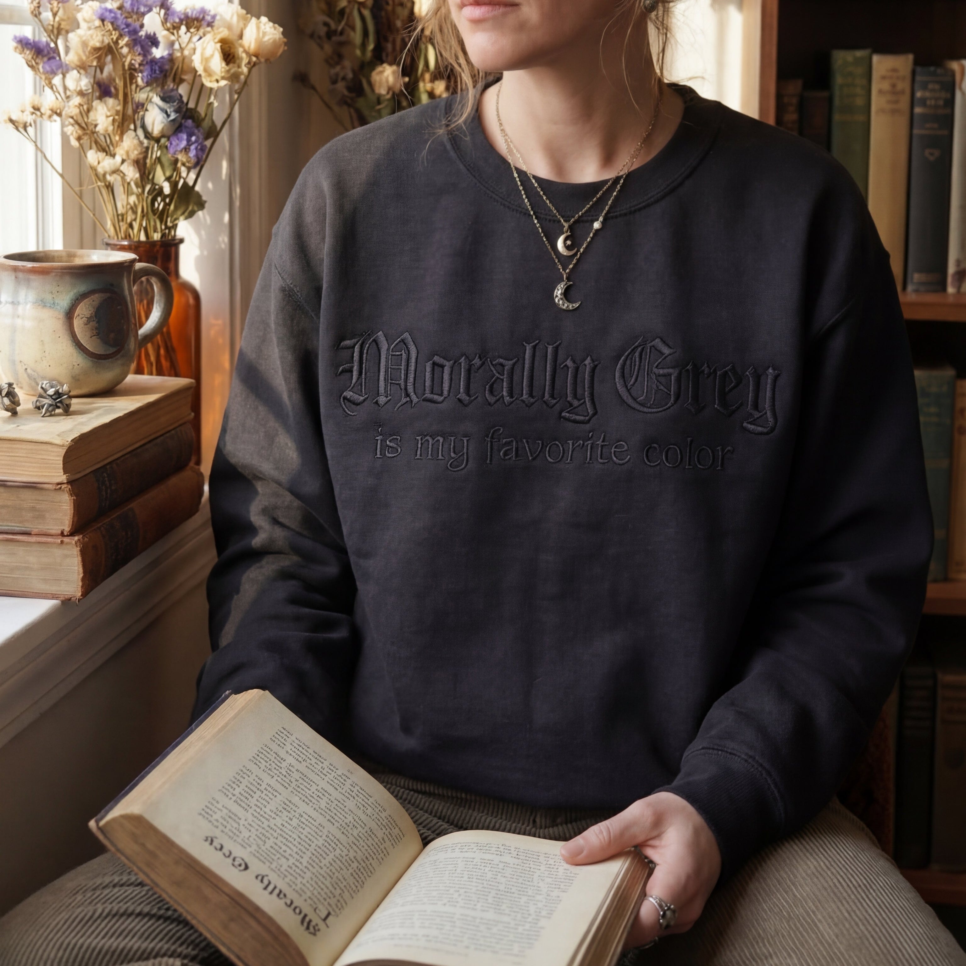 Morally Grey Is My Favorite Color Embroidered Shirt