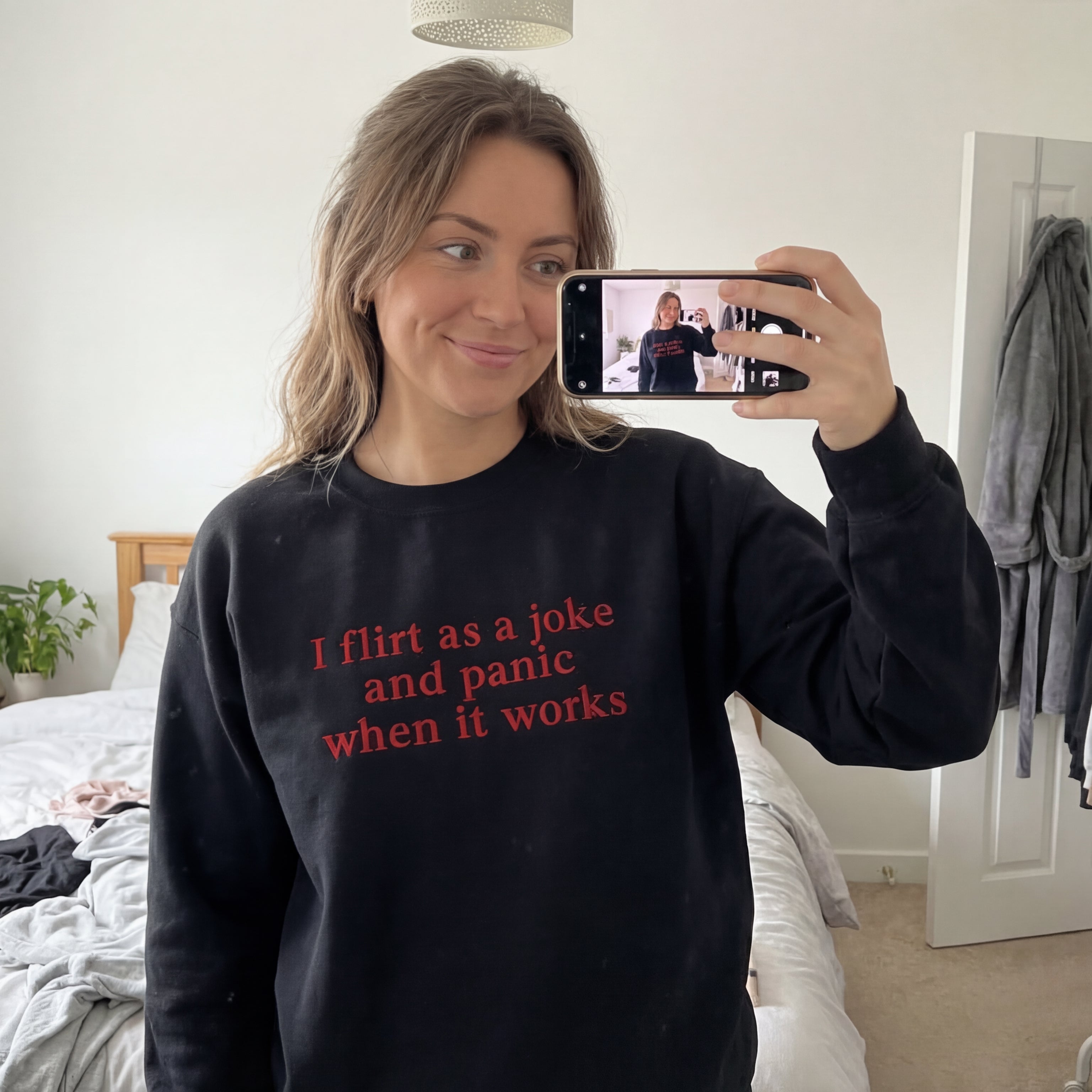 I Flirt As A Joke And Panic When It Works Embroidered Shirt